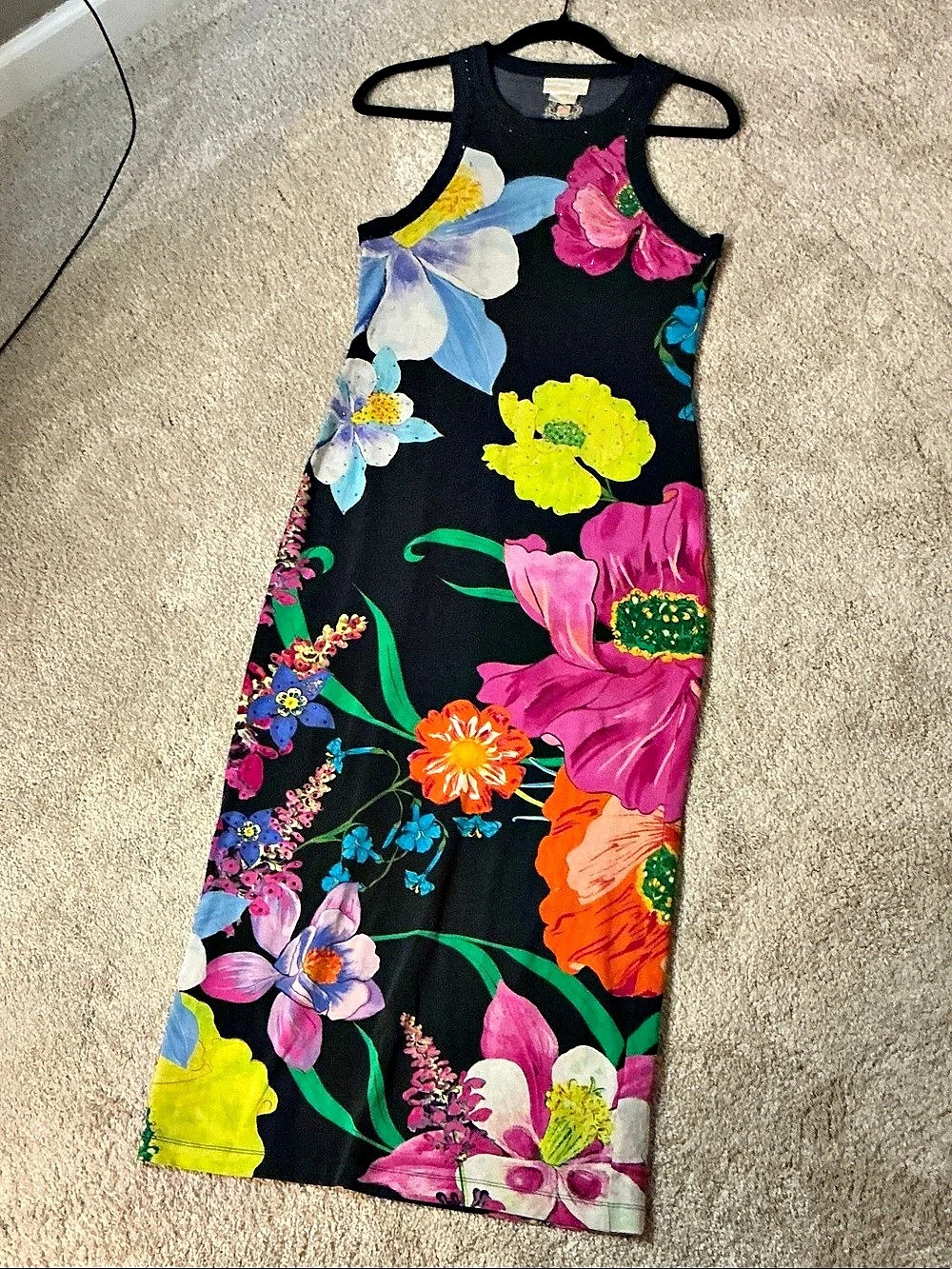 Camilla Printed Stretch Jersey Tank Maxi Dress Black & Multicolor XS- Away w the